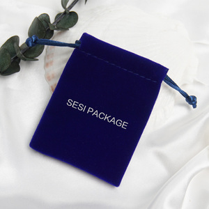 Sasi-Bolsa de terciopelo azul personalizada para joyería, bolso para pulsera, collar, terciopelo, cordón - Product Image 4