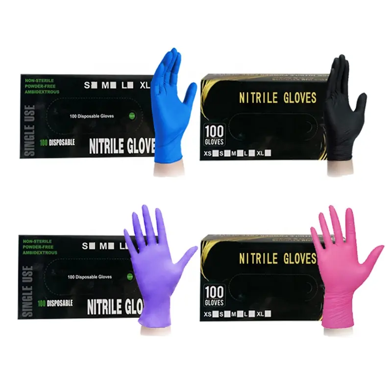 2021 מכר יצרני קעקוע יופי איפור אבקת משלוח nitrile כפפות יופי סלון ורוד שחור כחול סגול ירוק כפפות