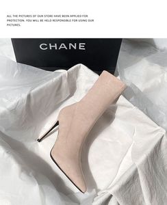 Stivaletti da Donna Stile Casual Color Albicocca con <span class=keywords><strong>Tacco</strong></span> <span class=keywords><strong>Alto</strong></span> e Punta Affusolata, <span class=keywords><strong>Tacco</strong></span> Sottile, in Camoscio, Versatili, Nuovo Stile, Versione Coreana - Product Image 5