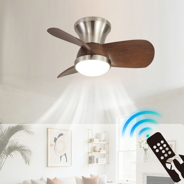 Vintage Industrial Acrylic Ceiling Fan with DC Motor LED Light Remote Control 6-Speed for Bedroom