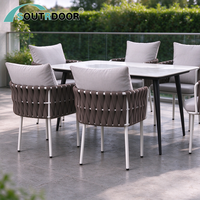 Ensemble de salle à manger de jardin moderne pour économiser l'espace, meubles en aluminium et corde, table et chaises d'extérieur pour appartement et villa