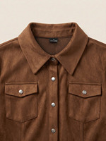 Ensemble deux pièces vintage en faux daim automne-hiver 2027 : chemise et jupe longue fendue froncée style western cowgirl pour femme
