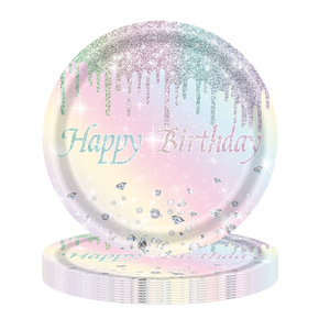 Platos de Papel Redondos de Cumpleaños con Diseño de Diamantes Coloridos de Ensueño, 40-60 Piezas, Decoraciones para Mesa de Fiesta - Product Image 1