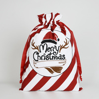 Sac de Noël en gros d'usine, sac cadeau à cordon, pochette de rangement rayée pour cadeaux de Noël, décoration de fête, faible MOQ