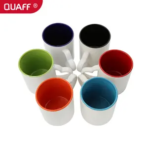 QUAFF Copo de cerâmica para revestimento por sublimação, copo de cerâmica com forro colorido de 11 onças, alça em forma de coração, venda imperdível