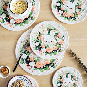 แผ่นรองจานทอจากเชือกฝ้ายลายดอกไม้รูปกระต่าย ป้องกันความร้อน สำหรับโต๊ะอาหารในบ้าน ฤดูร้อน 2023 - Product Image 1