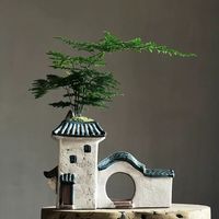 Pot à Bonsaï en Résine Style Chinois Vintage, Mini Micro-Paysage en Forme de Maison, Jardinière pour Plantes Succulentes, Décoration Rétro pour Ferme, Cour et Maison