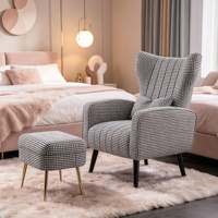 Fauteuil à dossier haut avec repose-pieds, moderne, en velours, pour salon, sous-sol, meubles de maison, certifié BSCI