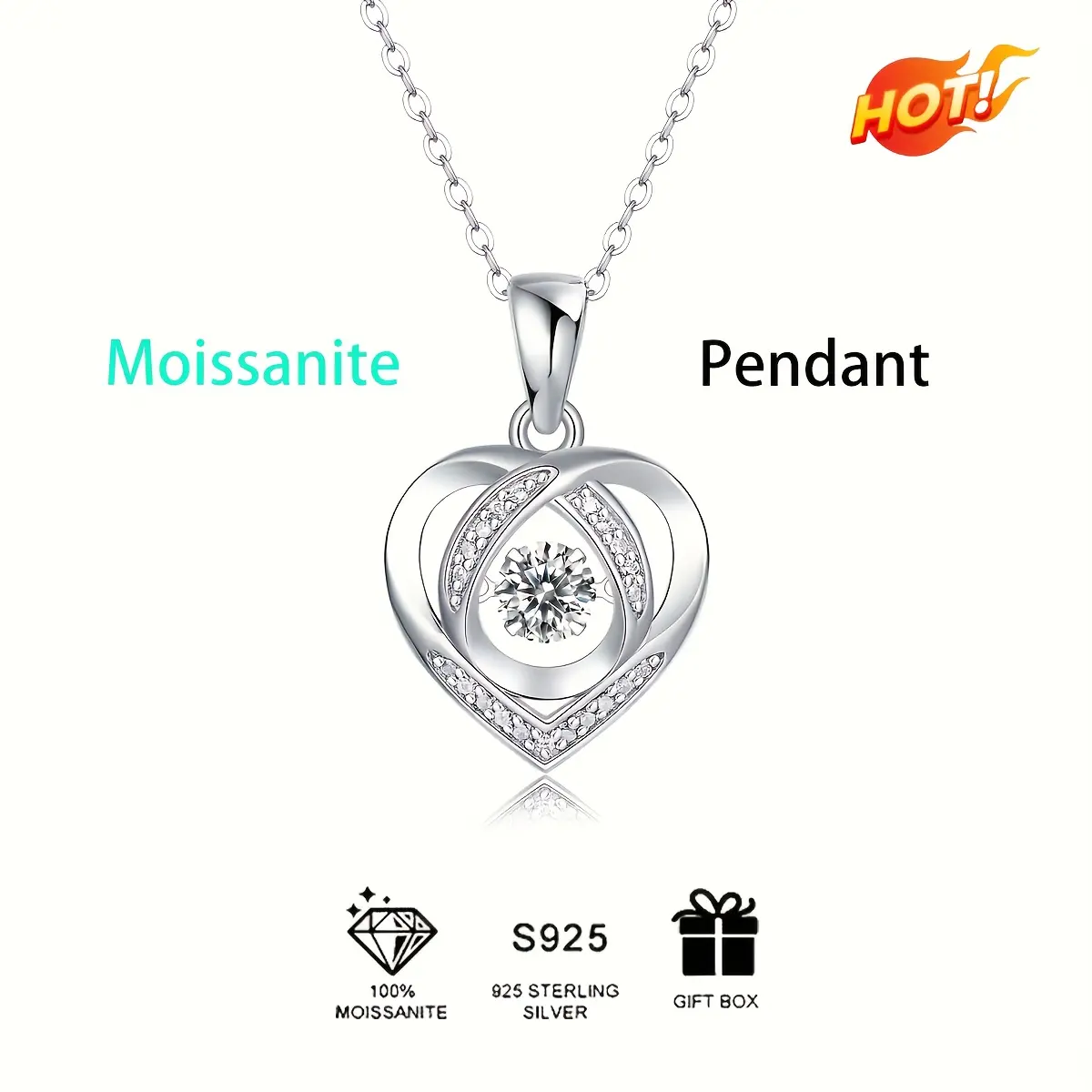 S925 실버 상감 Moissanite 남성과 여성을 위한 고급스러운 하트 펜던트 목걸이 인증서 포함 기념일