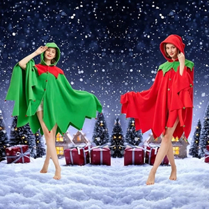 Cape d'elfe ambiance Noël |   Cape à capuche rouge/verte, parfaite pour les séances photo de fête - Product Image 1