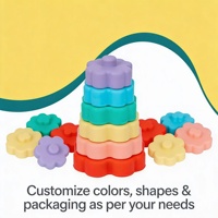 Fournisseur d'usine de silicone, cadeau pour bébé, ensemble de jouets à empiler qui couinent, en couleurs pastel, anneaux à empiler pour bébé, anneaux sensoriels texturés