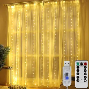 3x2m 200 LED Curtain String Fairy Lights Remote Control USB Powered Lights for Christmas Bedroom Party Garden Wall Decorations