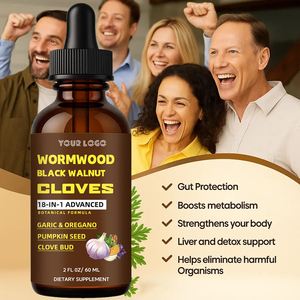 Gouttes liquides nettoyantes naturelles contre les parasites, à base d'armoise, <span class=keywords><strong>de</strong></span> noix noires <span class=keywords><strong>et</strong></span> <span class=keywords><strong>de</strong></span> clous <span class=keywords><strong>de</strong></span> <span class=keywords><strong>girofle</strong></span>, liquide oral antioxydant 60ml, soutien digestif intestinal - Product Image 3