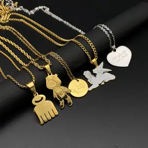 Stainless Steel Personalized Heart Charm PVD 18K Gold Color Jewelry Custom Logo Name Pendant Tags Necklace