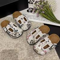 Pantoufles résistantes de style chinois traditionnel, demi-pantoufles enveloppantes à motif floral vintage, style plage coréen, pour l'automne et le printemps