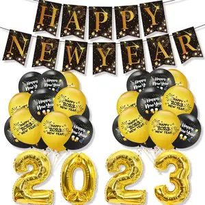 Globos de látex dorados y negros para decoración de fiestas, juego de decoración para Año Nuevo, venta directa de fábrica, 2023