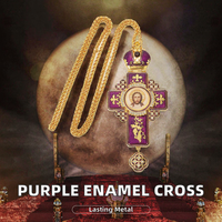 Collier Croix pectorale orthodoxe religieuse en fer émaillé métallique plaqué violet coloré personnalisable, souvenir, impression numérique pour