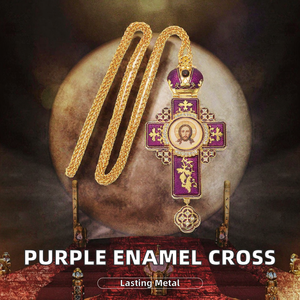 Anpassbares Buntes Lila Plattiertes Eisen-Emaille Religiöses Orthodoxes Pektoralkreuz-Halskette Souvenir für Priester - Product Image 2