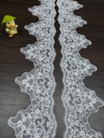 Accessoires de lingerie et de mode pour filles : Dentelle blanche tricotée en maille brodée, motif floral vigne symétrique, bord festonné