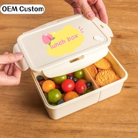 Boîte à lunch rectangulaire en plastique OEM de 1,3 L avec logo personnalisé, compartiment verrouillable et couverts, sans BPA, qualité alimentaire