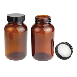 Vente en gros de bouteilles en verre ambré à large ouverture de différentes tailles avec couvercle en <span class=keywords><strong>plastique</strong></span> noir - Product Image 2