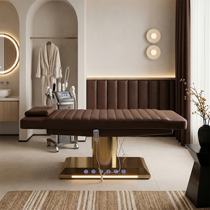 Cama de Masaje Eléctrica con Base de Metal Dorado y Tapicería de Cuero PU para Tratamientos de Belleza, Tatuajes y Centros de Spa - Product Image 4