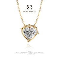 Collier Pendentif Flottant en Argent S925 Plaqué Or 18 carats avec Moissanite Cœur 2 carats Certifiée GRA D VVS1 pour Anniversaire - Bijoux Romantiques