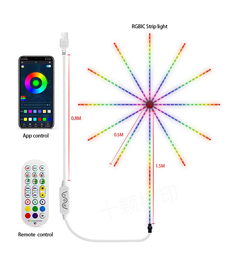 Электронная гирлянда RGB RGBIC с дистанционным управлением через приложение и питанием от USB