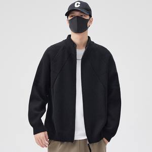 Cardigan décontracté automne-hiver, simple et polyvalent, couleur unie, nouveau, zippé, coupe ample, col montant, mélange polyester-coton - Product Image 6