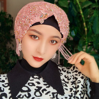 Ensemble Foulard et Turban Perlé Fait Main de Style Malaisien Traditionnel en Gros