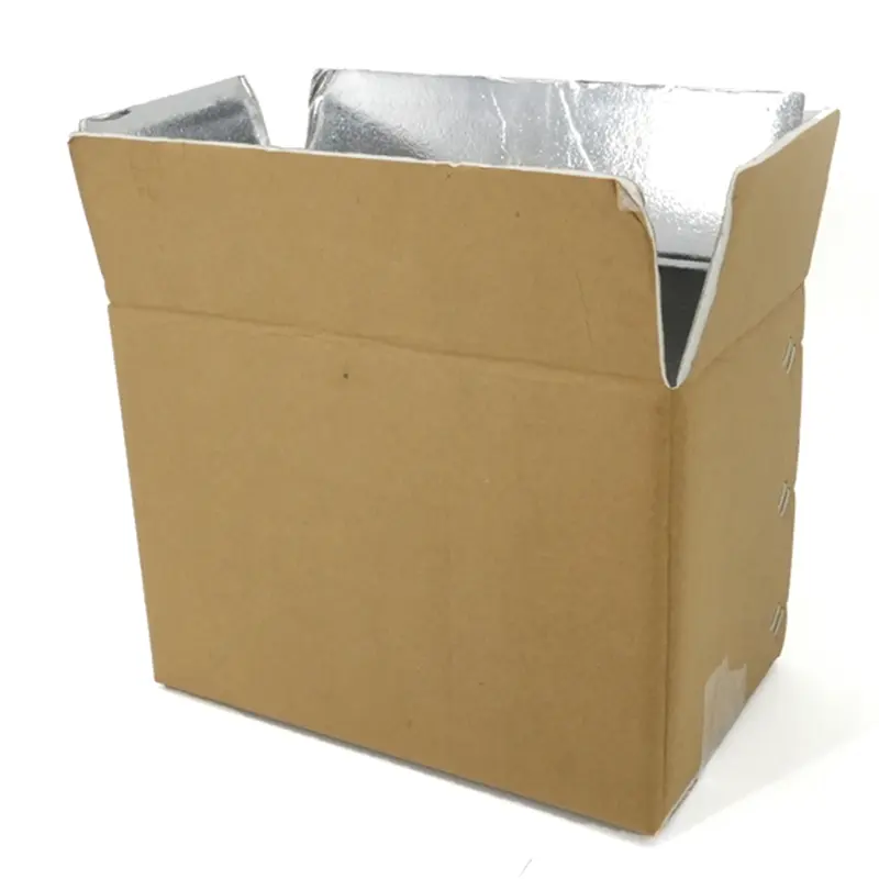 Kotak kardus pendingin Liner Foil aluminium terisolasi kotak pengiriman termal untuk makanan beku
