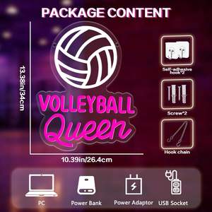 Letrero Luminoso LED de Neón con Diseño de Reina del Voleibol, Decoración de Pared, Alimentación por USB, Regulable, Letrero Rosa de Voleibol para Dormitorio de Adolescentes - Product Image 2