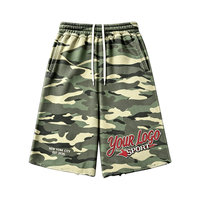 Short surdimensionné en molleton français lavé 400 g/m² avec broderie DTG, motif camouflage, coupe ample, haute qualité pour homme