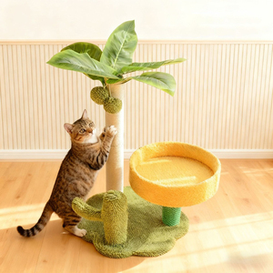 Arbre à chat à motif végétal, 2 niveaux, griffoir en sisal, durable, style mignon pour chats d'intérieur - Product Image 5