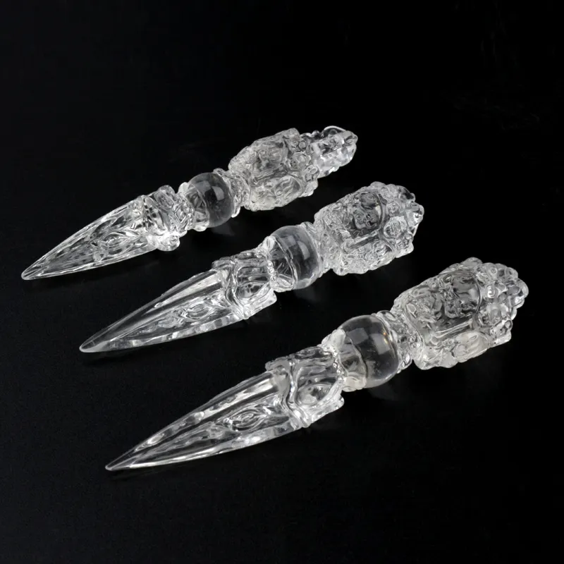 Top artigianato naturale di cristallo intagliato a mano di guarigione di quarzo trasparente faraone scettro dorje phurba Amuleto