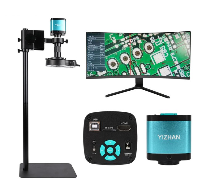 48MP 4K Electronics Microscope for Soldering HD-MI USB Digital Microscope Camera 150X C-Mount Lens PCB Repair