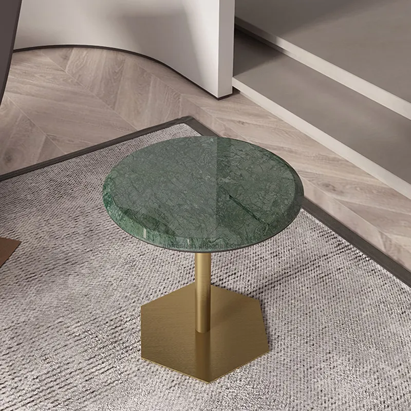 AOMISI कासा हरे संगमरमर शीर्ष लक्जरी कॉफी टेबल के रहने कक्ष फर्नीचर स्टेनलेस स्टील धातु दौर साइड टेबल