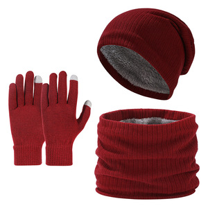Bonnet assorti avec logo personnalisé, <span class=keywords><strong>gants</strong></span> avec écharpe, ensemble de 3 chapeaux tricotés chauds pour l'hiver, robe d'extérieur pour hommes <span class=keywords><strong>et</strong></span> femmes, automne <span class=keywords><strong>et</strong></span> hiver - Product Image 3