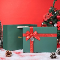 Boîte cadeau de Noël, boîte avec couvercle et base, nœud vert, boîte d'emballage vide pour cadeaux d'anniversaire, boîte cadeau souvenir de mariage