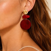 Boucles d'oreilles tendance en acrylique avec disque en bois épissé et électroplaqué pour femme, style vintage exagéré, rétro et élégant
