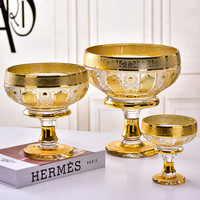 Ensemble de trois pièces de style chinois moderne, plateau à fruits en verre cristal plaqué or motif tournesol à six vagues, luxe léger, style Moyen-Orient