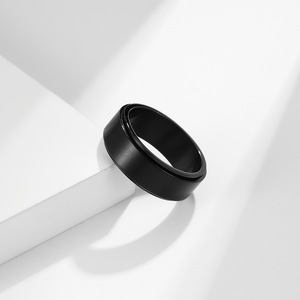 Matte Brushed 8mm Rotatable <b>Titanium</b> Steel <b>Ring</b> Unisex Jewelry Gold <b>Black</b> Steel Color Geometric Shape Design - Product Image 3