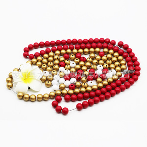 Wood Beads Round Red White Gold Loose Bulk For <b>Necklace</b> Making - Product Image 1