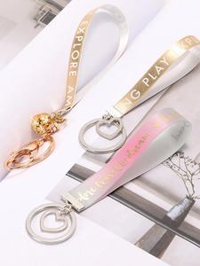 Llavero de cinta de grogrén reciclada con estampado de purpurina de una sola cara, dije de corazón con motivos de amor, viaje y ensueño, 1-1/2 de ancho, accesorio para manualidades DIY - Product Image 3
