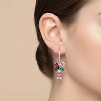 Nueva moda flor forma de gota Color circón gota de agua colgante pendientes de aro 925 plata esterlina Huggie gota pendientes mujeres