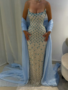 فستان سهرة أنيق بدون حمالات مزين بالكريستال الأزرق اللامع مع تصميم حورية البحر الضيق لحفلات التخرج والمناسبات الرسمية - Product Image 3
