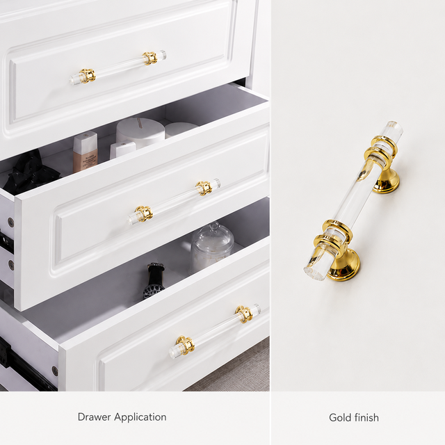 Silver Transparent Acrylic Furniture Handles for Cabinet Drawer Closet Nightstand and Office Storage Furniture