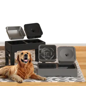 高架狗碗慢速喂食器狗碗不锈钢碗可调节宠物喂食器支架，适用于大中型狗产品
