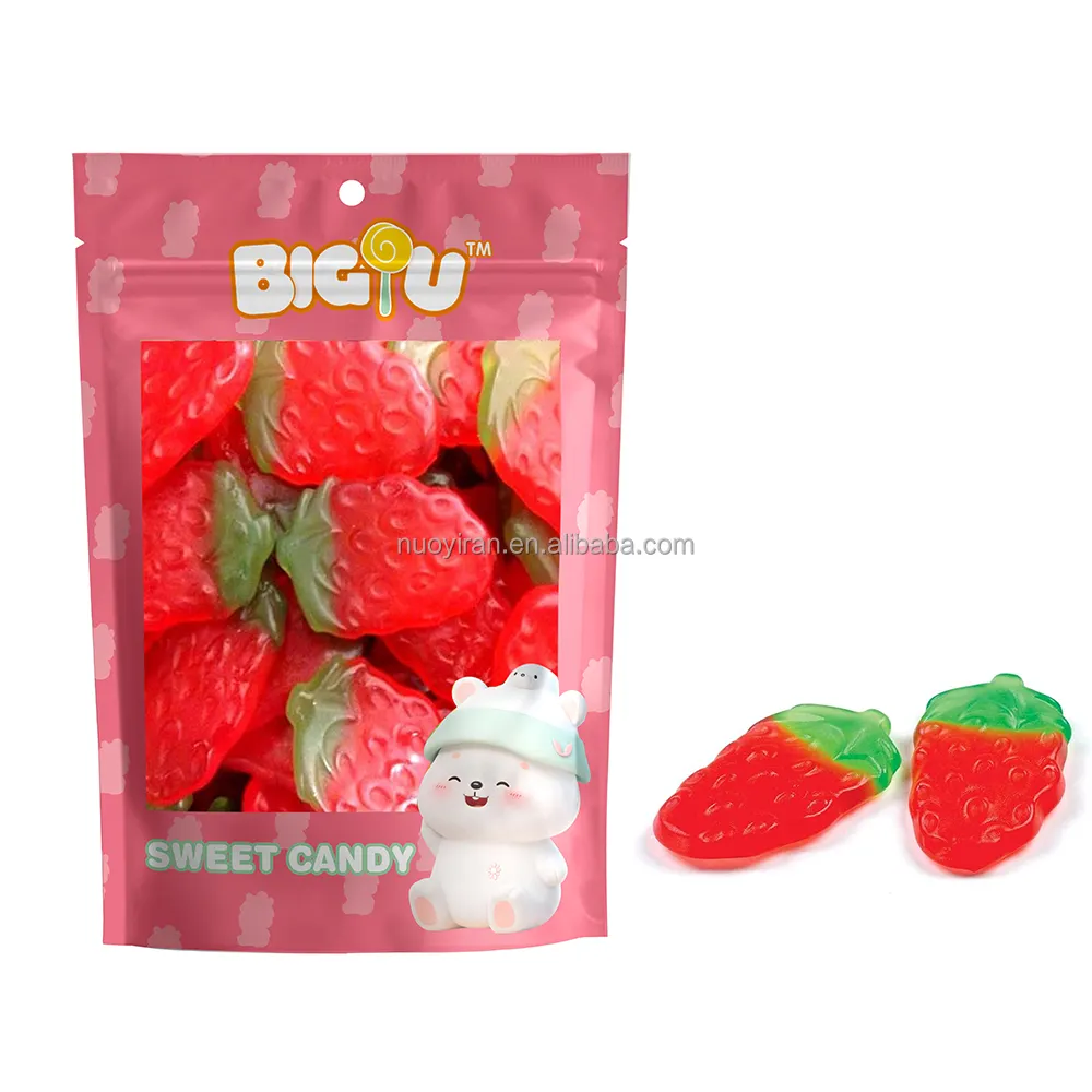 Çin üretici toplu PackHigh kalite kırmızı çilek tatlı yumuşak şeker özel özel etiketler için destek