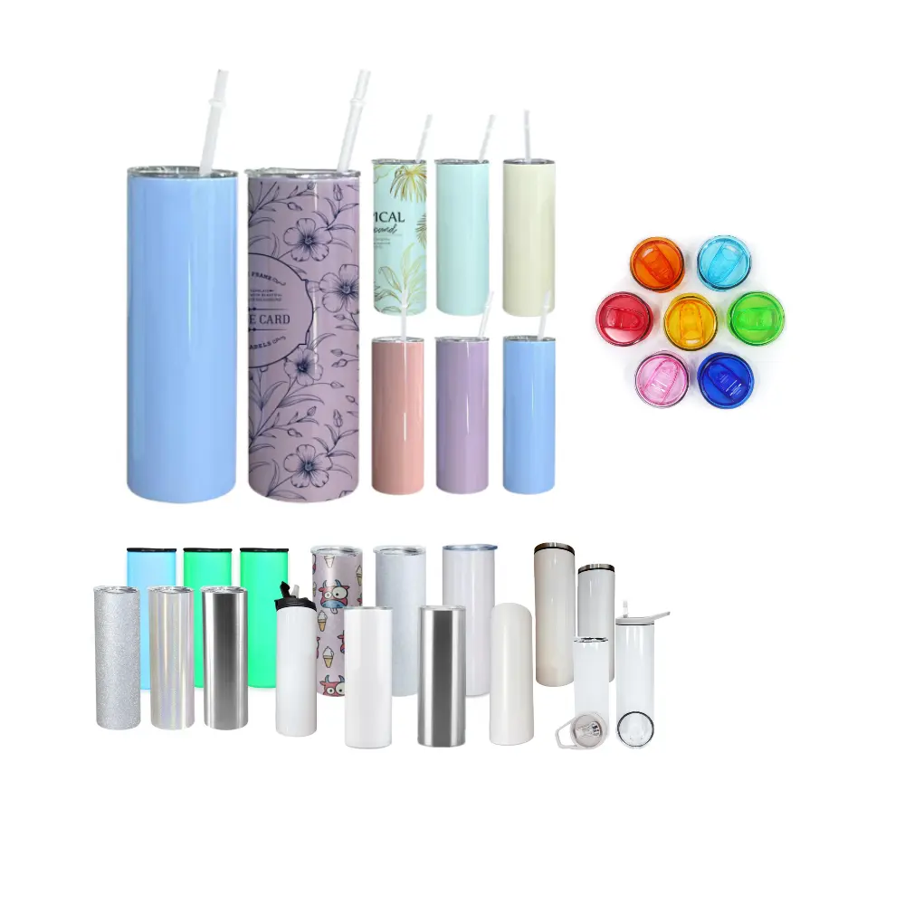 Cynthia Yang sublimation Blanks in all 12oz 15oz 20oz 30oz matte white glitter flat glass skinny sublimation tumbler with lid